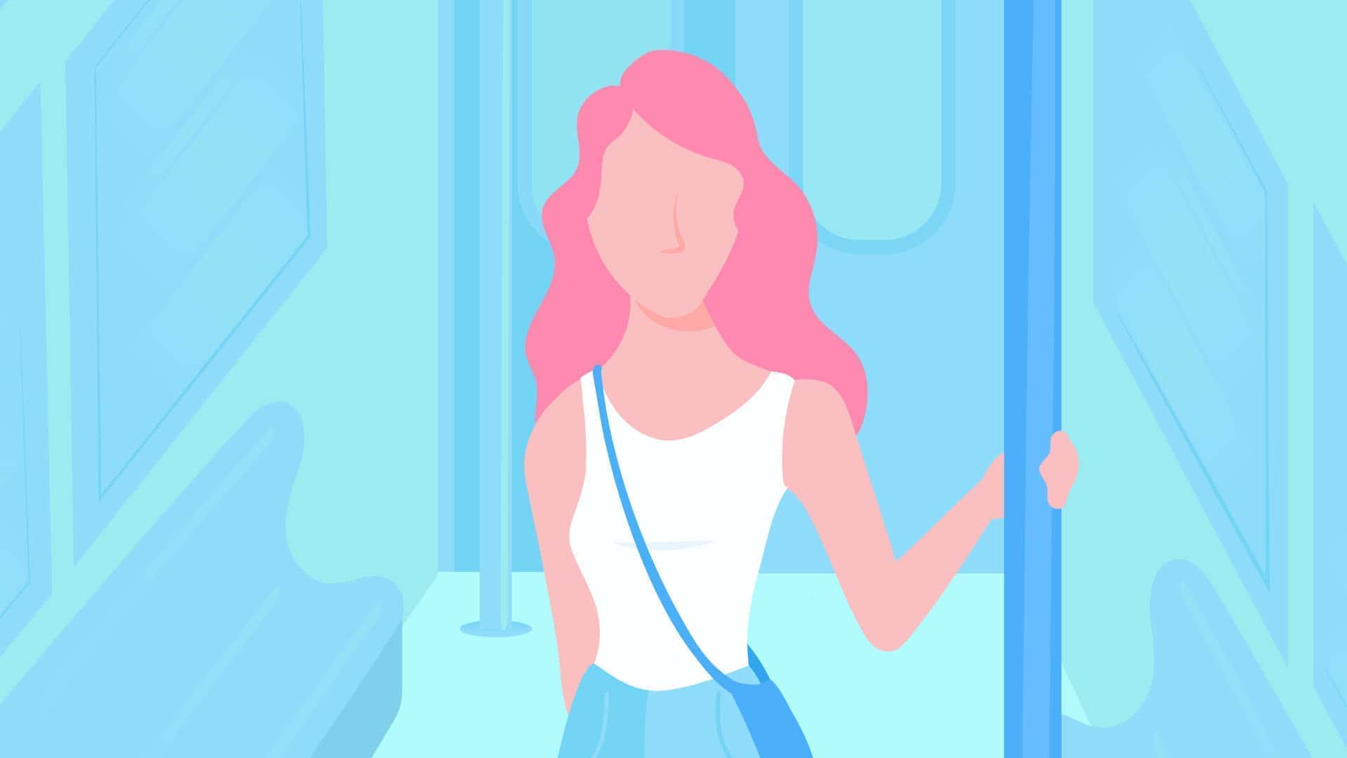 Illustration of a woman on a train