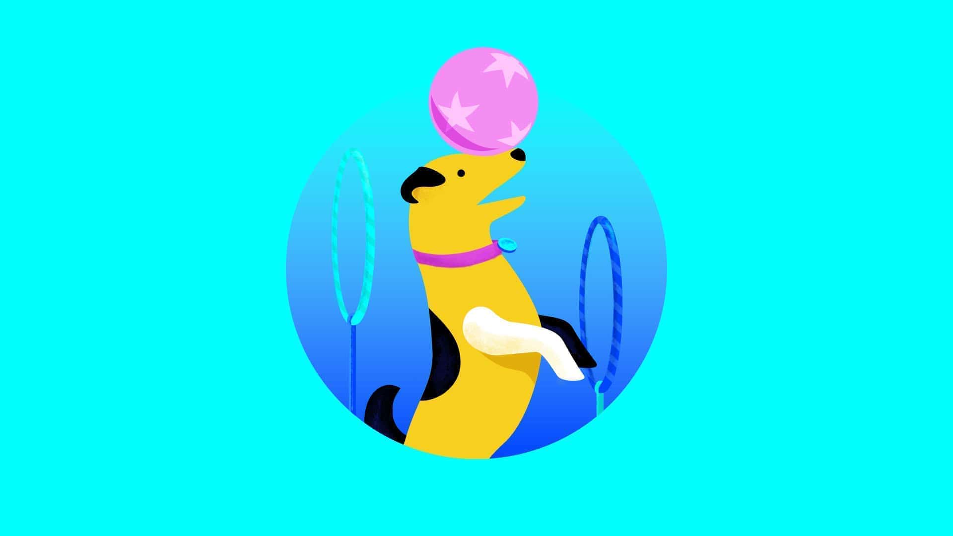 Illustration of a dog doing a trick